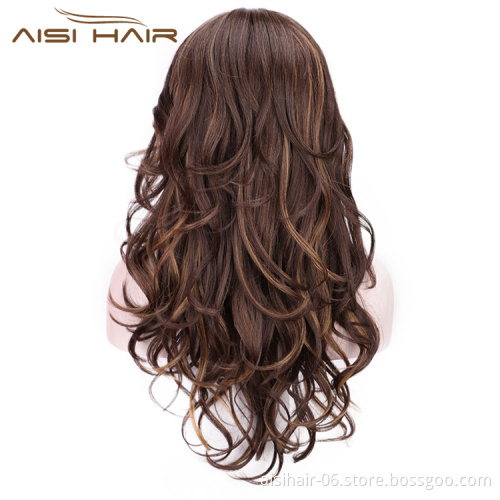 Body Wave Wig High Temperature Mixed Brown Long Synthetic Hair Wig For Black Women Cosplay Wigs